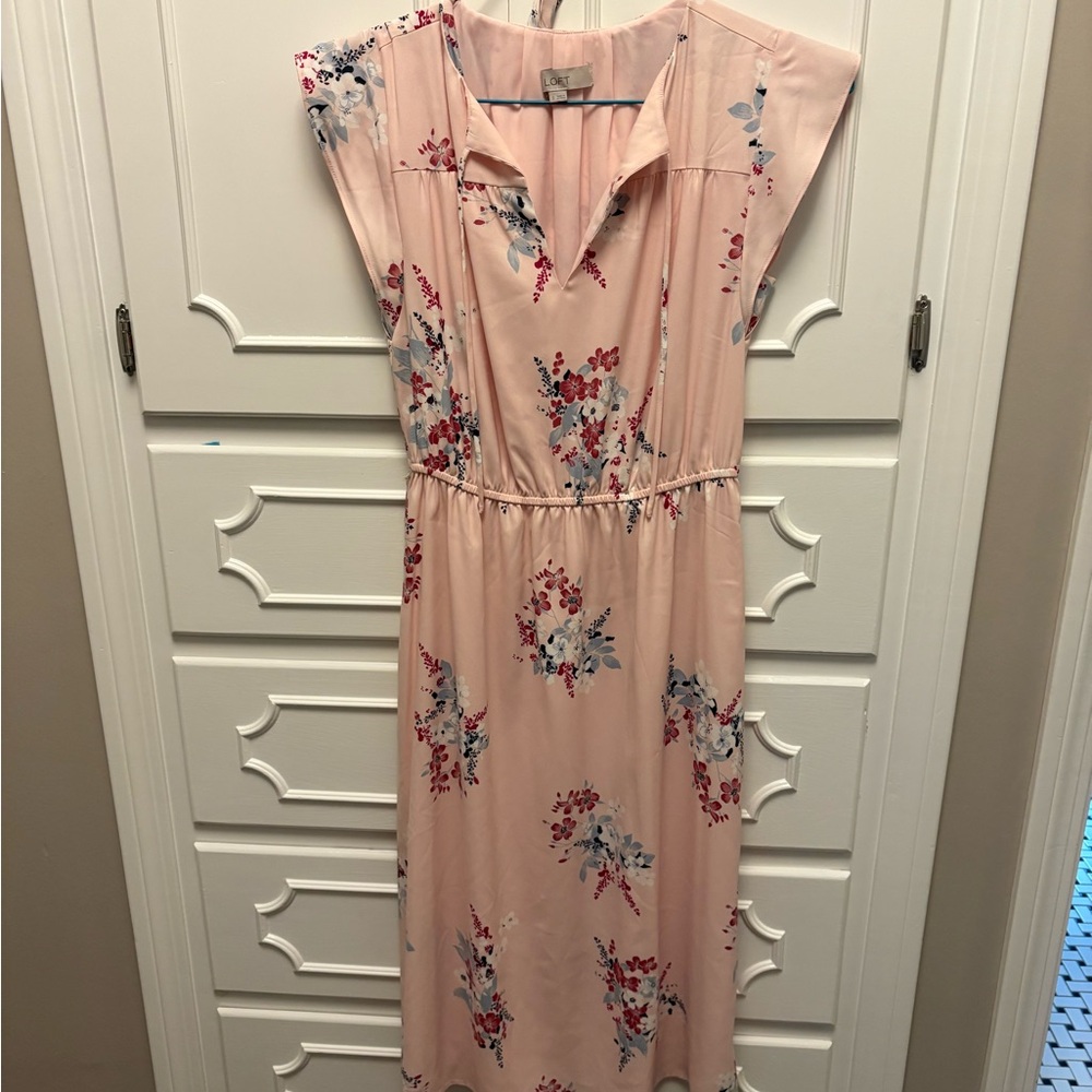 LOFT Blush Floral Midi Dress